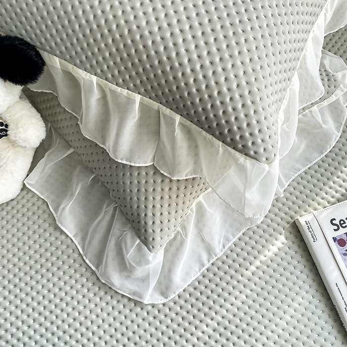 91家纺网 家纺一手货源 找家纺 眠势力 2025新款华夫格花边床笠豆豆凉席款夏季凉感床垫保护套 （提供买家秀） 杏子灰