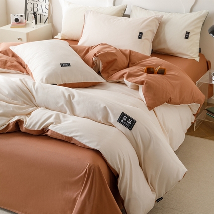 91家纺网 家纺一手货源 找家纺 （总）798家纺 2025新款全棉双拼纯色良品四件套