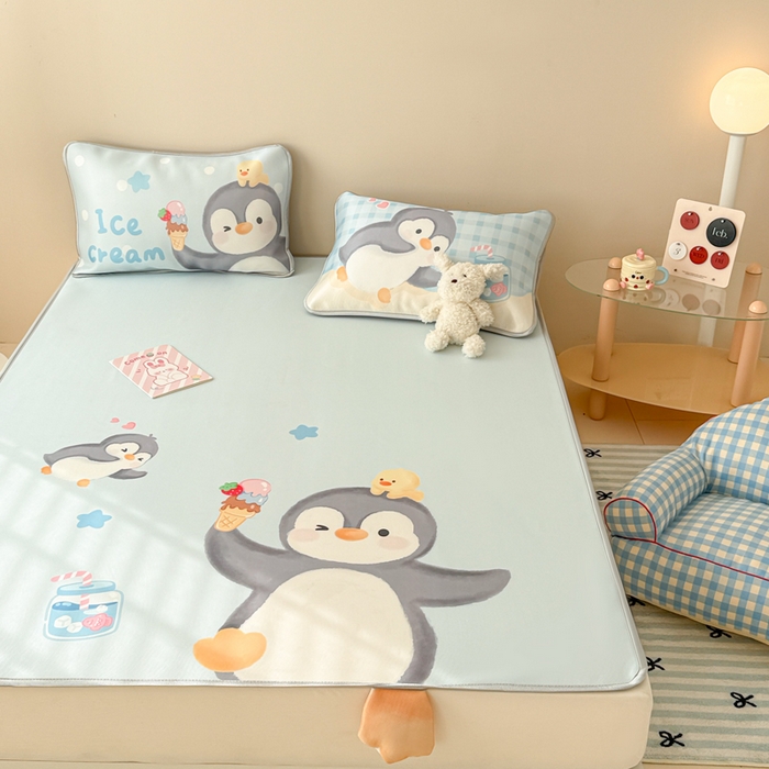 91家纺网 家纺一手货源 找家纺 慕尚家纺 2025新款凉感卡通工艺席 企鹅宝宝