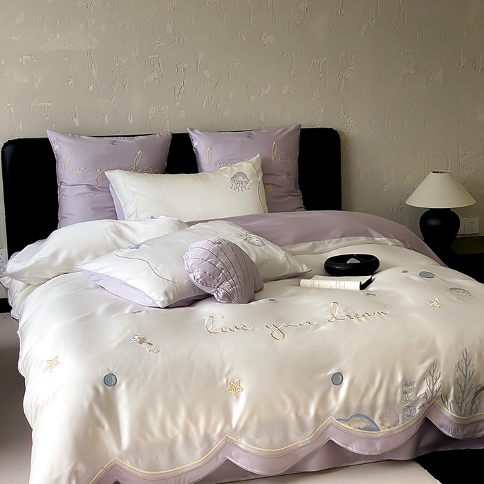 91家纺网 家纺一手货源 找家纺 （总）星野 2025新款超柔天丝棉精致刺绣四件套-梦幻海