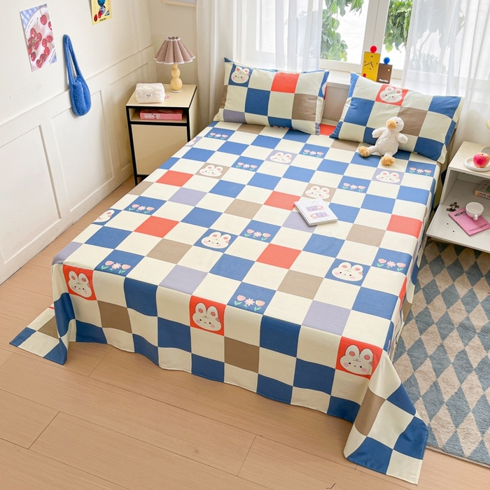 91家纺网 家纺一手货源 找家纺 莱通2025新款原棉老粗布床单 梦格兔兔