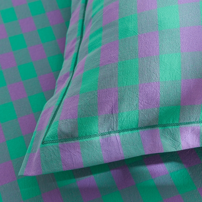 91家纺网 家纺一手货源 找家纺 润淳家居 2025新款A类全棉水洗棉四件套三件套 蓝紫三分格