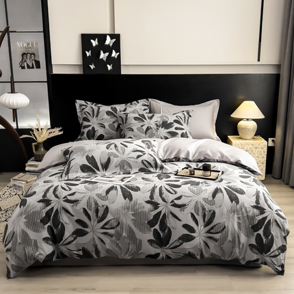 倾慕家纺 2025新款60S提花全棉单品被套 拾秋深灰