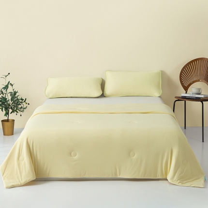91家纺网 家纺一手货源 找家纺 大世界被王 2025新款纯色锦氨自然凉感丝夏被 米黄色