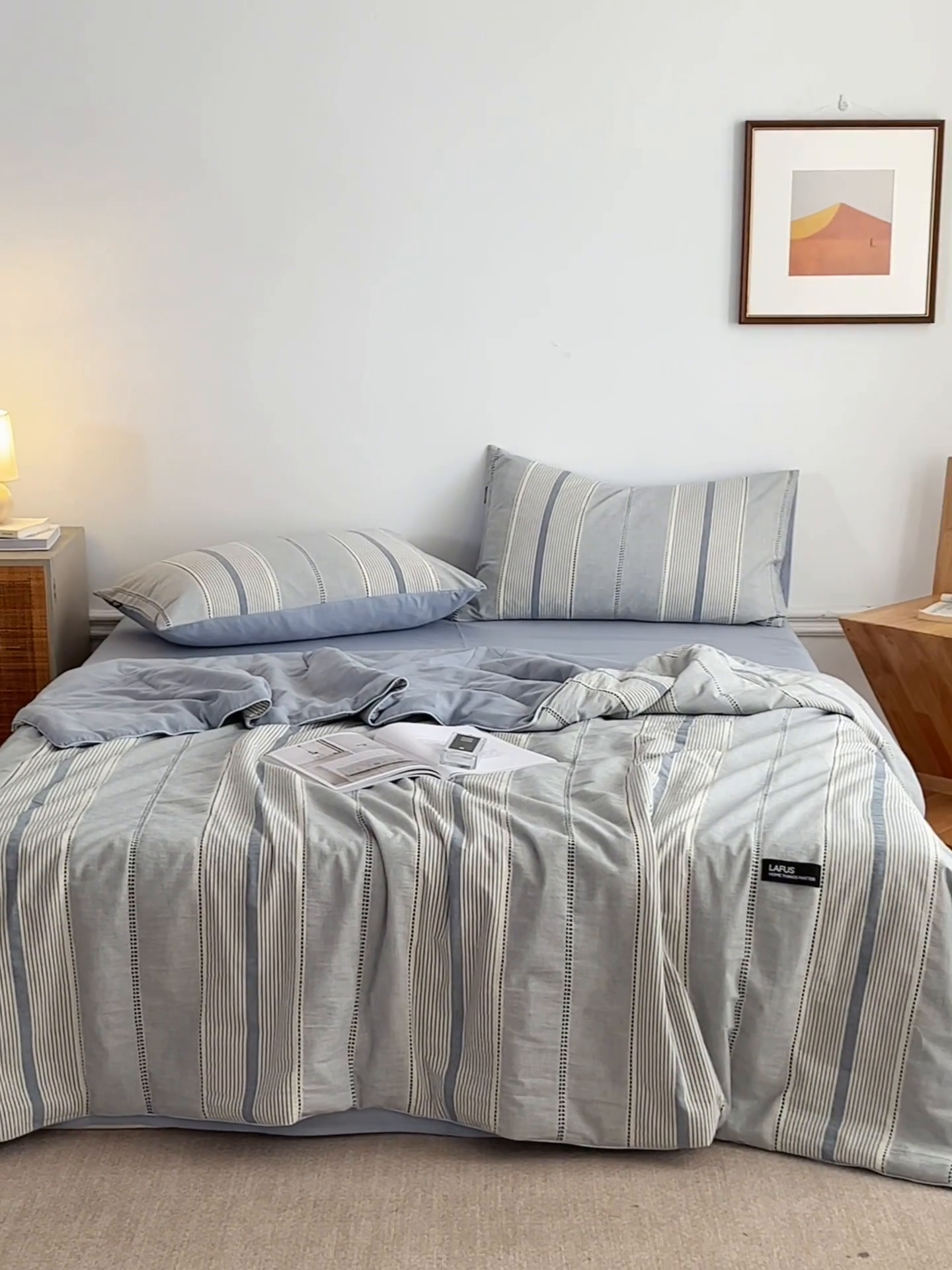 91家纺网 家纺一手货源 找家纺 2025新款原创侘寂系列全棉夏被-夏被四件套 瑞系霜蓝