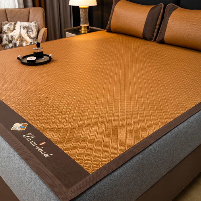 91家纺网 家纺一手货源 找家纺 81号家纺 2025新款古藤席三件套凉席三件套 古藤席-条纹咖