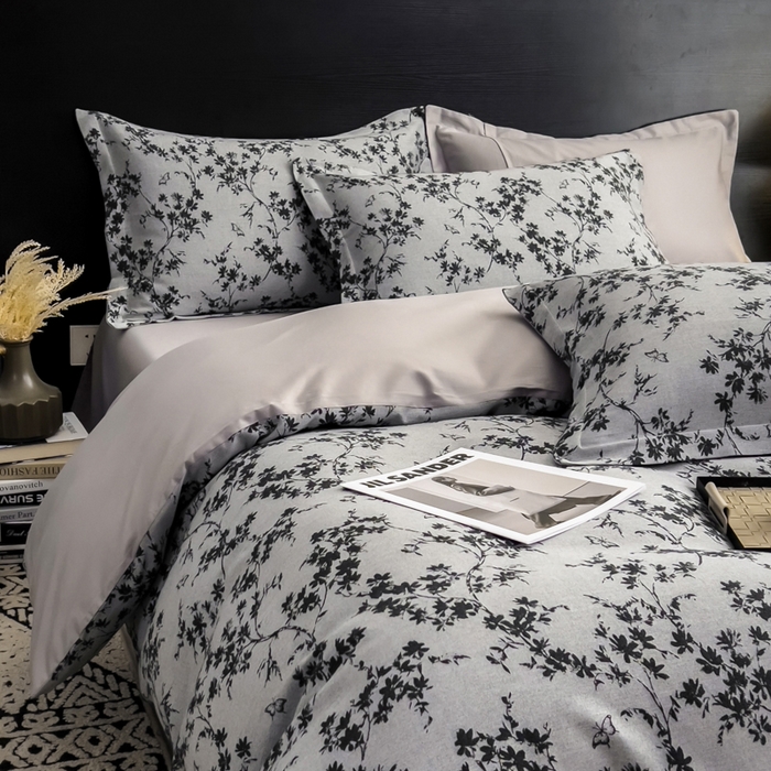 91家纺网 家纺一手货源 找家纺 倾慕家纺 2025新款60S提花全棉四件套 爱玲说深灰