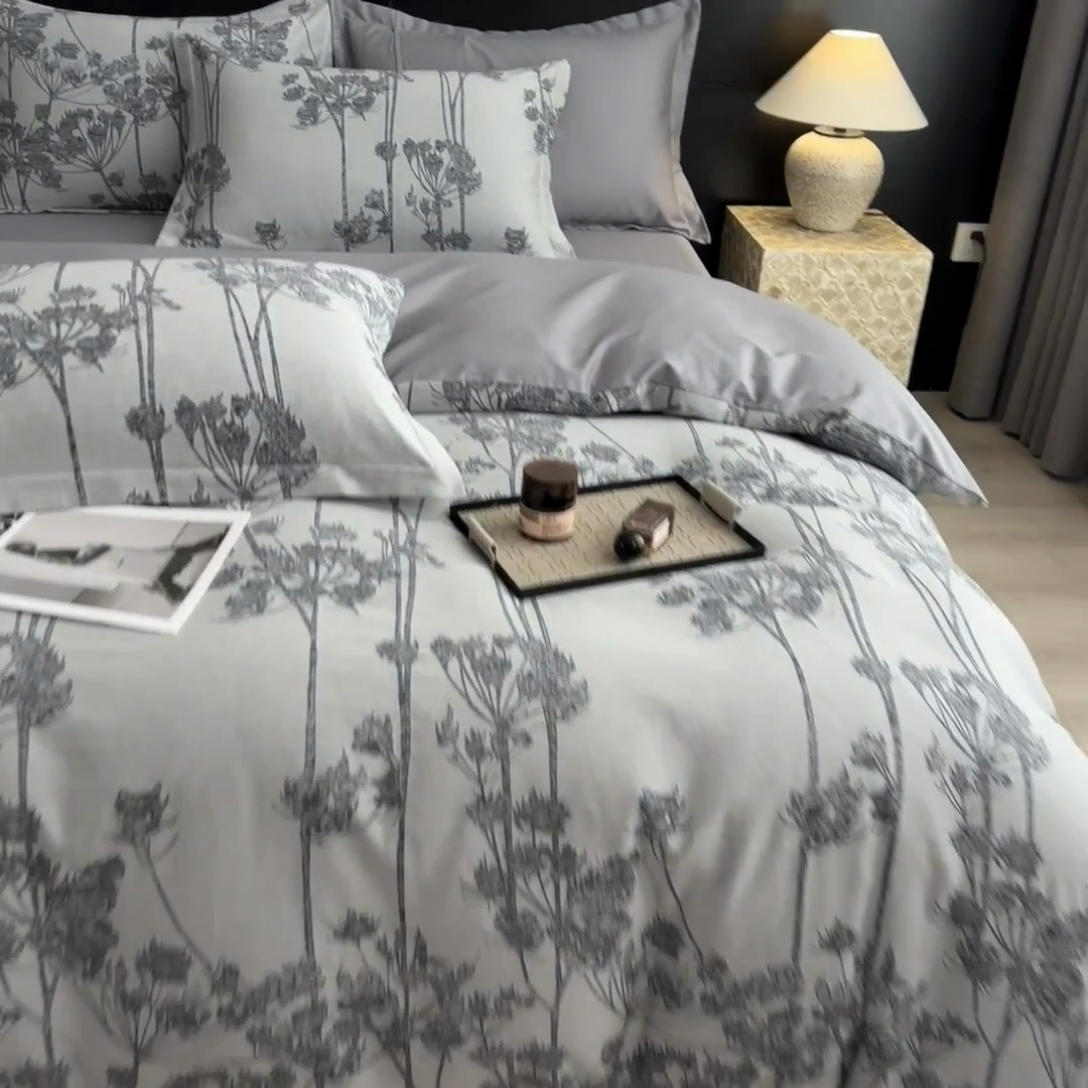 91家纺网 家纺一手货源 找家纺 倾慕家纺 2025新款60S提花全棉四件套 椿屿蓝