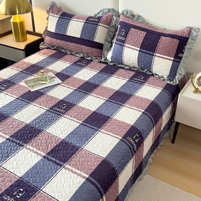 91家纺网 家纺一手货源 找家纺 2025新款水晶绒床单盖毯单人三件套花边毯子冬季加厚保暖双人加棉防滑绒毯 经典格子