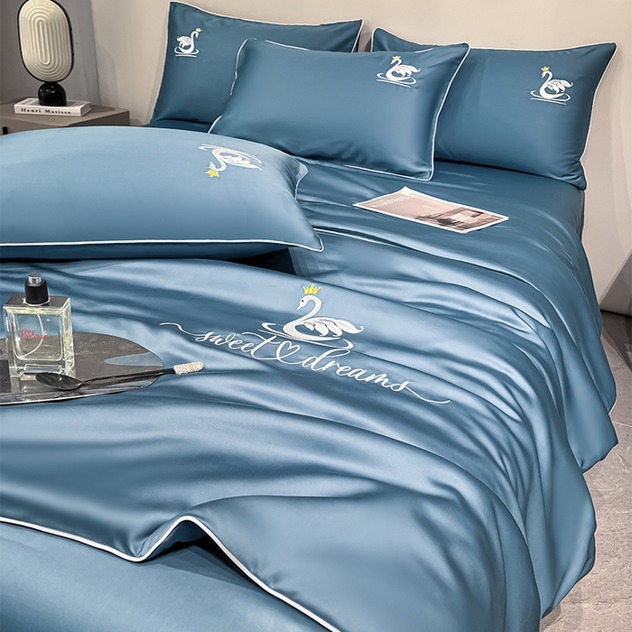 91家纺网 家纺一手货源 找家纺 （总）如一 2025新款水洗冰丝麻绳夏被四件套天鹅系列