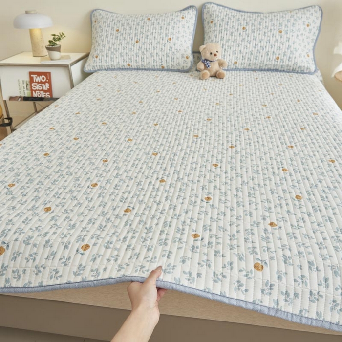 91家纺网 家纺一手货源 找家纺 子由家居 2025新款纯棉印花夹棉床盖 棉花被-花千朵