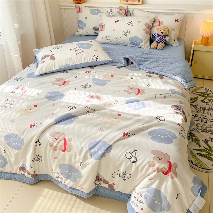 91家纺网 家纺一手货源 找家纺 盛秋家纺 2026新款A类水洗棉豆豆夏被系列 开心乐园+海清