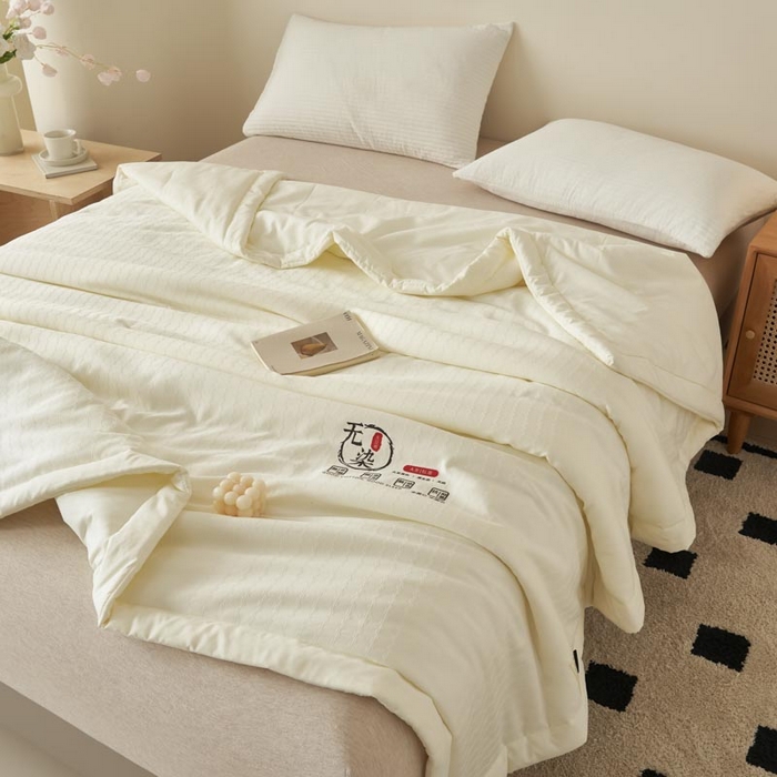 91家纺网 家纺一手货源 找家纺 子由家居 2025新款水洗棉原棉提花大豆夏被被子被芯 原棉-本白