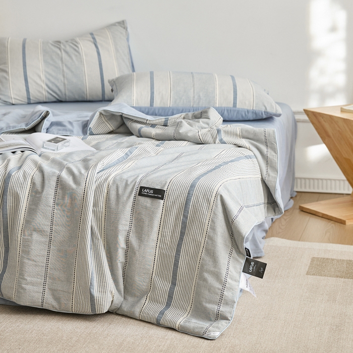 91家纺网 家纺一手货源 找家纺 2025新款原创侘寂系列全棉夏被-夏被四件套 瑞系霜蓝