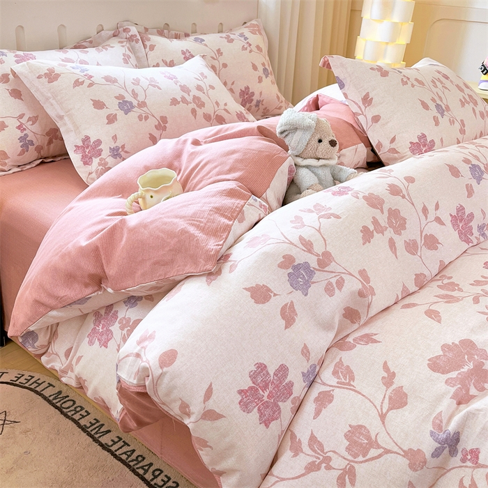 91家纺网 家纺一手货源 找家纺 大吉 2025新款100全棉纯棉喷气小清新被套四件套纯棉三件套床笠四件套单被套单枕套 春日