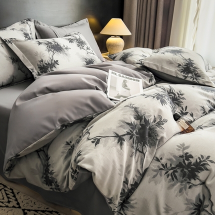 91家纺网 家纺一手货源 找家纺 倾慕家纺 2025新款60S提花全棉单品被套 南枝蓝