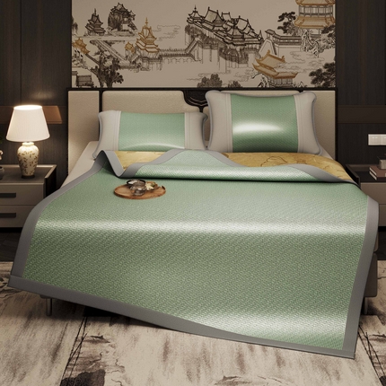 91家纺网 家纺一手货源 找家纺 席佬大 2025新款古藤冰丝双面可用升级藤席学生宿舍席 绿色