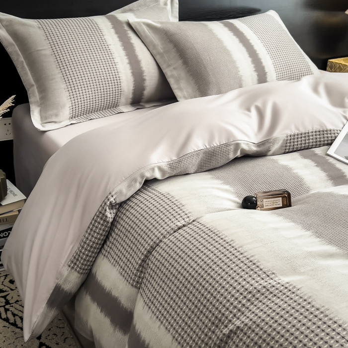 91家纺网 家纺一手货源 找家纺 倾慕家纺 2025新款60S提花全棉四件套 波格灰