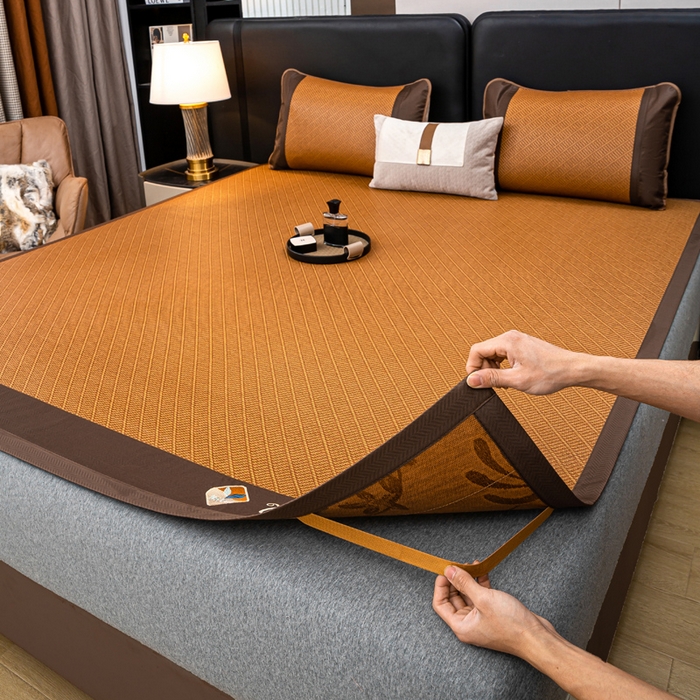 91家纺网 家纺一手货源 找家纺 81号家纺 2025新款古藤席三件套凉席三件套 古藤席-条纹咖