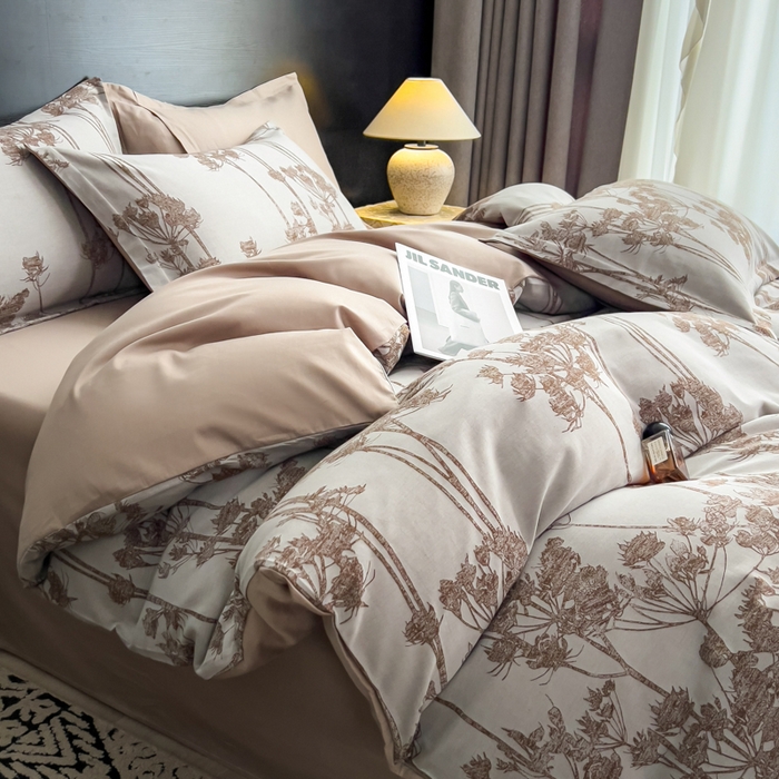 91家纺网 家纺一手货源 找家纺 倾慕家纺 2025新款60S提花全棉四件套 椿屿咖