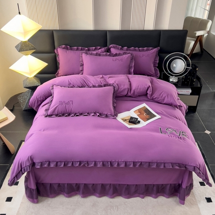 找底底 2025新款亲肤舒适云朵棉刺绣四件套 紫色