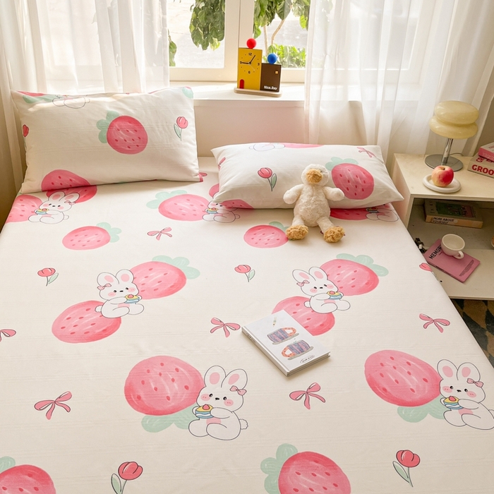 91家纺网 家纺一手货源 找家纺 莱通2025新款原棉老粗布床单 兔兔晚安