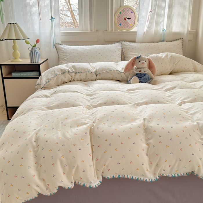 91家纺网 家纺一手货源 找家纺 淑女公社家纺 2025春夏新款 贝壳边双层纱套件 彩色樱桃