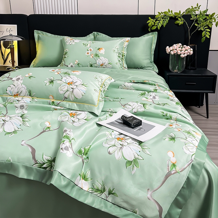 91家纺网 家纺一手货源 找家纺 绘萱2025爆款直播印花水洗天丝夏被四件套凉感水洗真丝冰丝夏凉被空调被夏瑶绿