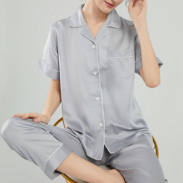 91家纺网 家纺一手货源 找家纺 欧夏家纺 2025新款莱赛尔天丝睡衣家居服 月光灰