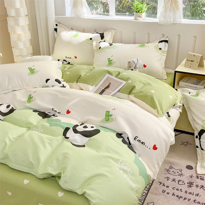 91家纺网 家纺一手货源 找家纺 大吉 2025新款100全棉纯棉喷气小清新被套四件套纯棉三件套床笠四件套单被套单枕套 萌萌潘达