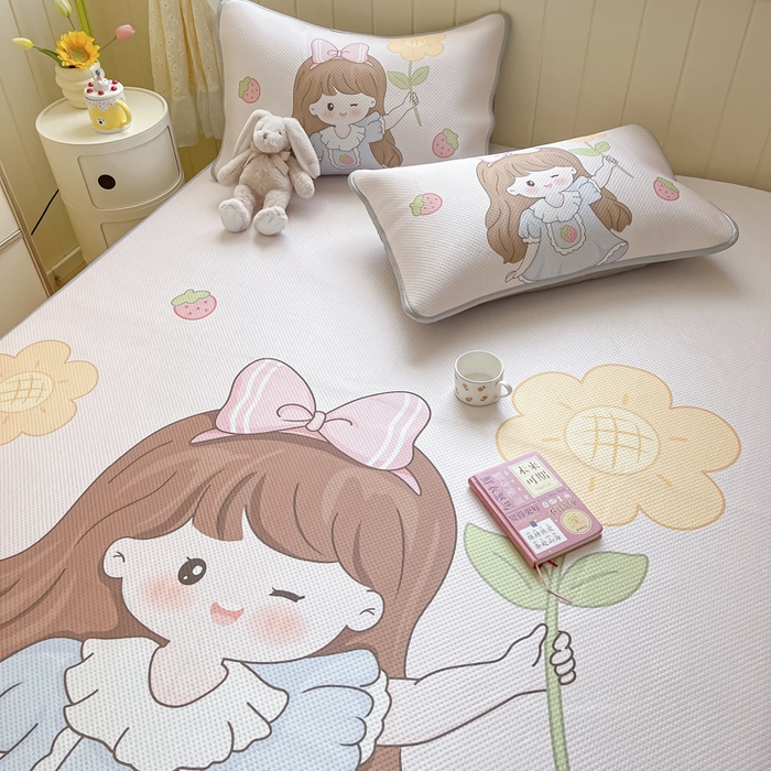 91家纺网 家纺一手货源 找家纺 慕尚家纺 2025新款凉感卡通工艺席 阳光少女