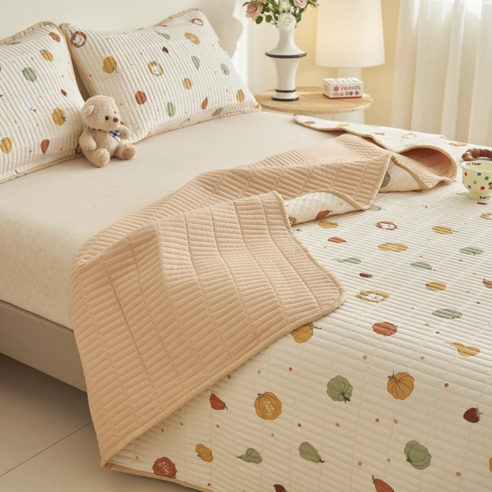 91家纺网 家纺一手货源 找家纺 子由家居 2025新款纯棉印花夹棉床盖 棉花被-南瓜