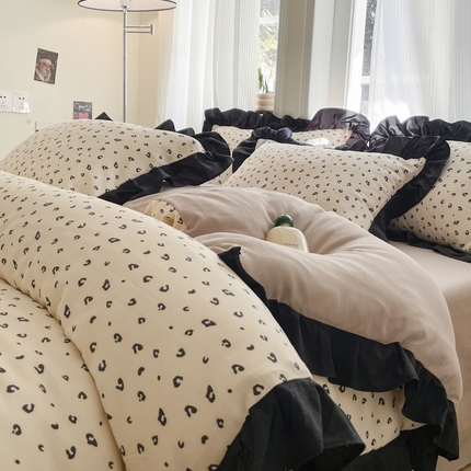 首尔家纺 2025新款针织双层纱四件套系列 小豹纹-米驼