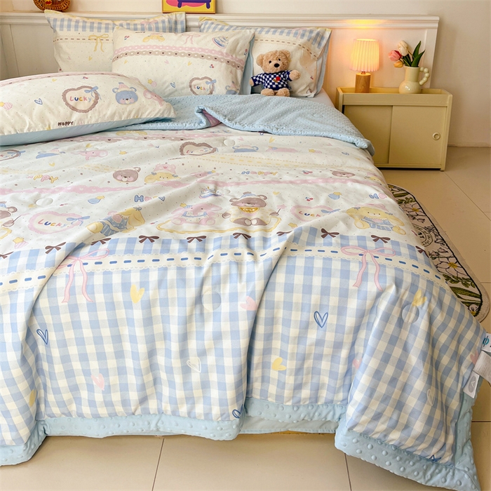 91家纺网 家纺一手货源 找家纺 盛秋家纺 2026新款A类水洗棉豆豆夏被系列 开心派对+天空蓝