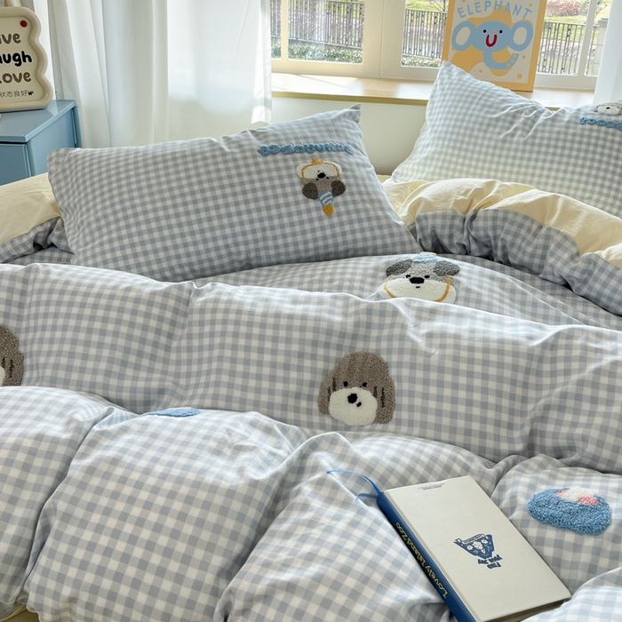 91家纺网 家纺一手货源 找家纺 乐坊2025新款云朵棉毛巾绣四件套 晚安狗狗