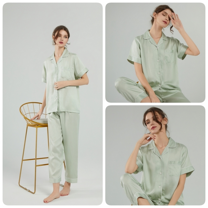 91家纺网 家纺一手货源 找家纺 欧夏家纺 2025新款莱赛尔天丝睡衣家居服 清凉绿