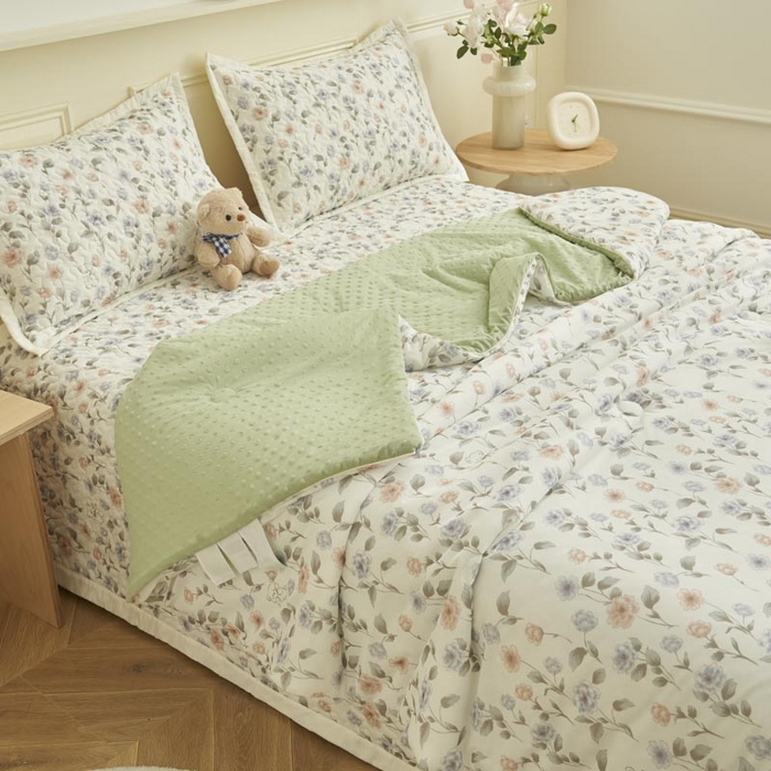 91家纺网 家纺一手货源 找家纺 子由家居 2025新款凉感丝豆豆夏被四件套 凉感豆豆被-花期