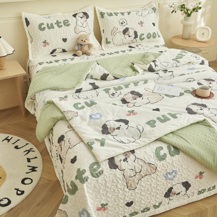 91家纺网 家纺一手货源 找家纺 子由家居 2025新款凉感丝豆豆夏被四件套 凉感豆豆被-皮皮狗