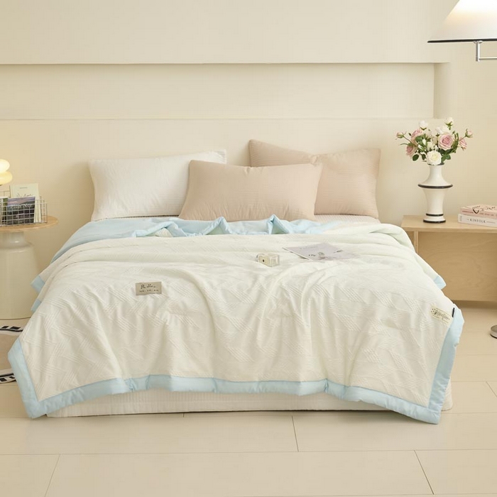 91家纺网 家纺一手货源 找家纺 子由家居 2025新款针织菱形格提花大豆被被子被芯 菱形格-天蓝