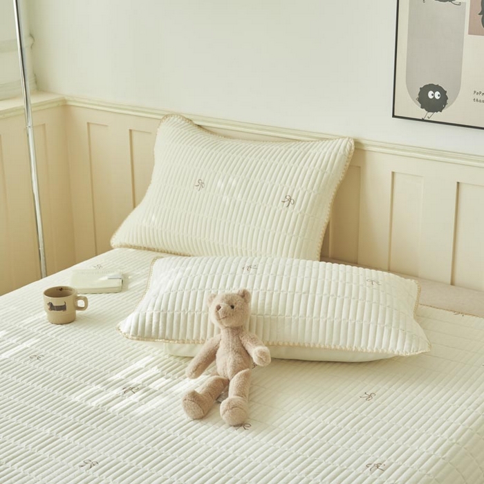 91家纺网 家纺一手货源 找家纺 子由家居 2025新款水洗邹邹纱小清新床盖 床盖-蝴蝶结