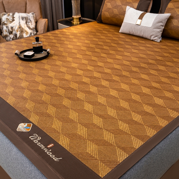 91家纺网 家纺一手货源 找家纺 81号家纺 2025新款古藤席三件套凉席三件套 古藤席-菱格咖