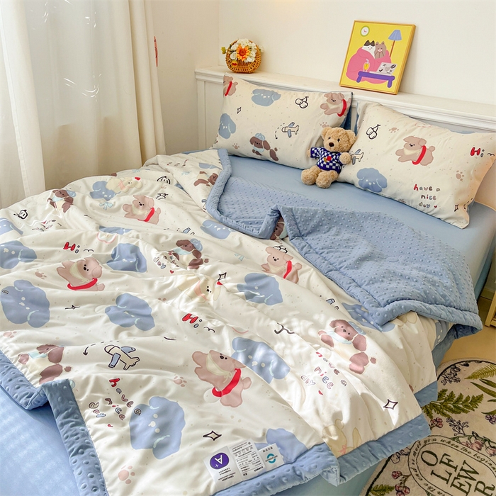 91家纺网 家纺一手货源 找家纺 盛秋家纺 2026新款A类水洗棉豆豆夏被系列 开心乐园+海清