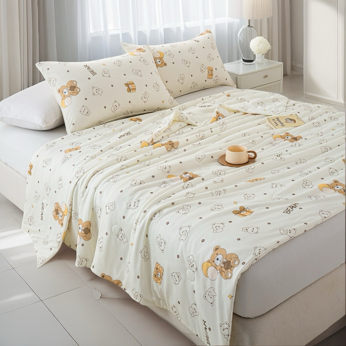 91家纺网 家纺一手货源 找家纺 欧雅搁家纺 2025新款3D数码印花有氨冷感冰激淋凉感丝夏被空调被大豆纤维被子夏凉被 吉伊小熊