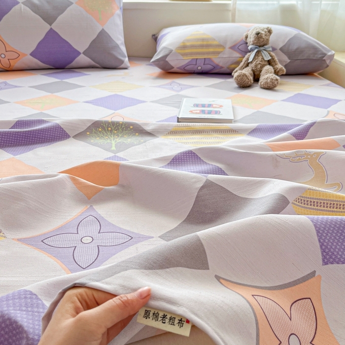 91家纺网 家纺一手货源 找家纺 莱通2025新款原棉老粗布床单 一路有你