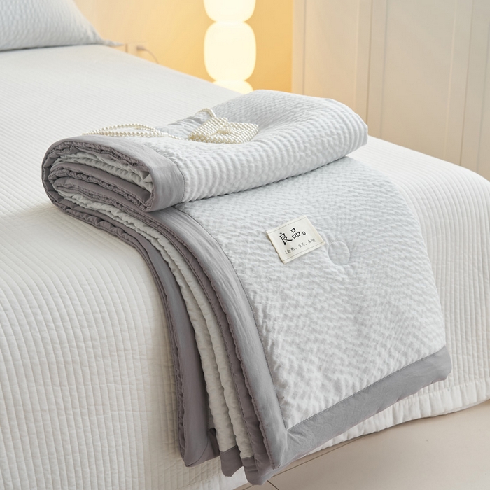 91家纺网 家纺一手货源 找家纺 子由家居 2025新款水洗棉泡泡格大豆纤维夏被被子被芯 泡泡格-浅灰
