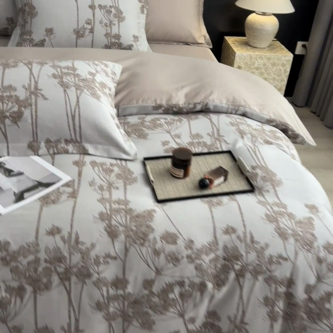 91家纺网 家纺一手货源 找家纺 倾慕家纺 2025新款60S提花全棉四件套 椿屿咖