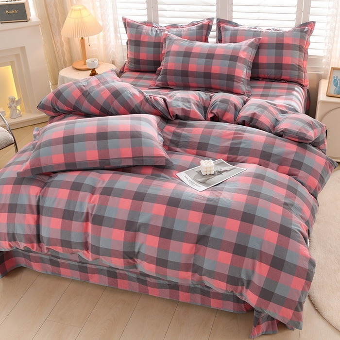 91家纺网 家纺一手货源 找家纺 润淳家居 2025新款A类全棉水洗棉四件套三件套 粉灰 中格