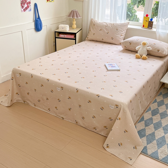 91家纺网 家纺一手货源 找家纺 莱通2025新款原棉老粗布床单 花心浪漫