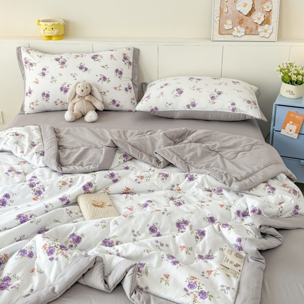 91家纺网 家纺一手货源 找家纺 2025新款小清新系列水洗棉夏被 蔷薇花开