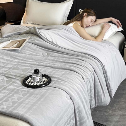 子由家居 2025新款凉感丝浮雕提花大豆夏被被子被芯 菱形纹-浅灰